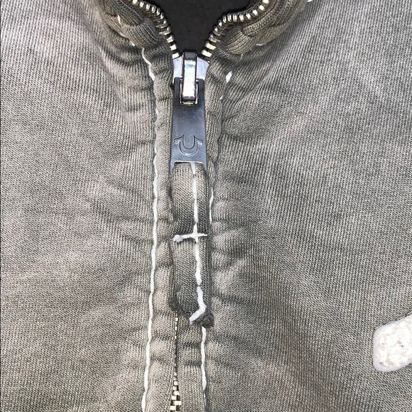 TRUE RELIGION Olive Dye Collar Zip Jersey Sweater - Picture 5 of 8